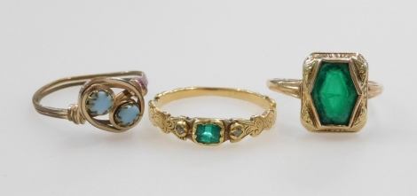 Three various stone set rings, all unhallmarked, 5.4g all in.