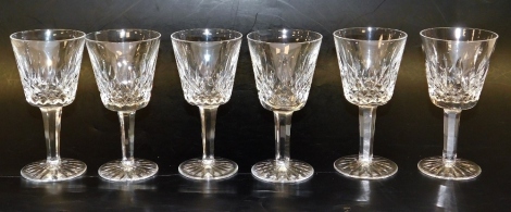 A set of six Waterford crystal Lismore pattern wine glasses, each 15cm high.