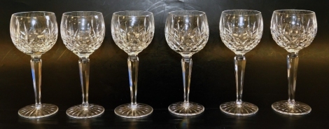 A set of six Waterford crystal Lismore pattern hock glasses, each 19cm high.