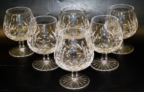 A set of six Waterford crystal Lismore pattern brandy balloons, each 14cm high.