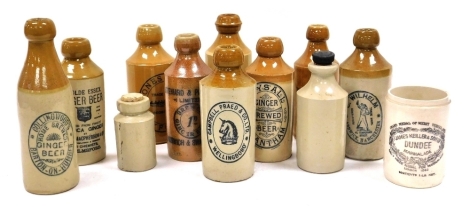 A group of stoneware ginger beer and other bottles, for Whysall Grantham, Oxford Wine Company, Jones Brothers, together with further stoneware bottles, a James Keiller and Son marmalade jar, etc. (1 tray)