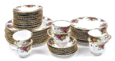 A group of Royal Albert Old Country Roses porcelain part tea and dinner wares, to include teacups and saucers, dinner plates, side plates, etc. (a quantity)