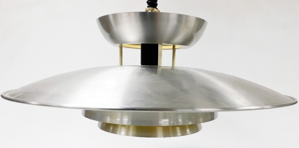 A mid century hanging ceiling light, in stainless steel, of circular ...