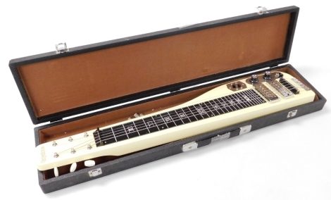 A Guyatone Lap Steel guitar, with cream coloured body, in case.