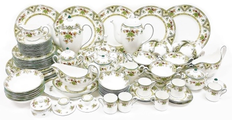 A Wedgwood Tamarisk pattern porcelain part tea, coffee, and dinner service, to include two coffee pots, sucrier, coffee cans and saucers, teacups and saucers, gravy boat and saucer, dinner plates, side plates, breakfast bowls, etc. (a quantity)