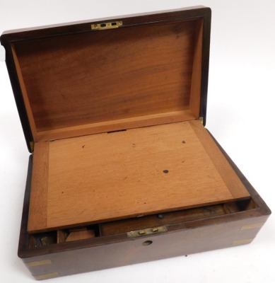 A Victorian walnut and brass bound writing slope, the hinged lid opening to reveal a slope and fitted interior, 41cm wide, 25cm deep. - 3