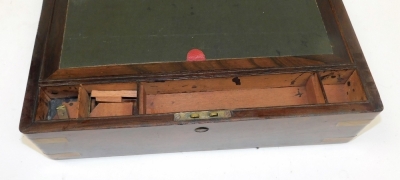 A Victorian walnut and brass bound writing slope, the hinged lid opening to reveal a slope and fitted interior, 41cm wide, 25cm deep. - 5