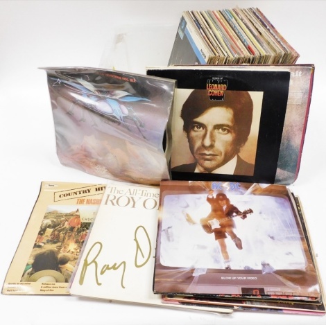 Various LP records, to include Leonard Cohen, Johnny Cash, Buddy Holly, ACDC, The Monkeys, Roy Orbson, The Shadows, Bob Marley and The Wailers, Elvis Presley, Something for Everybody, Girls!, Elvis is Back, etc. (AF, 1 box)