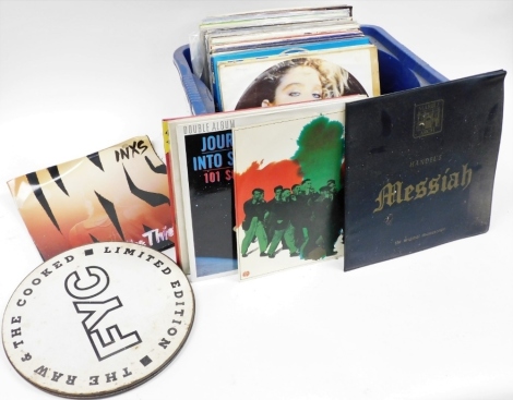 Various LP records, to include Motley Crew, Status Quo, Alison Moyet, Frank Sinatra, Madonna Like a Virgin, The Immaculate Collection, True Blue, Cliff Richard, Michael Jackson, FYC The Raw and the Cooked limited edition, etc. (AF, 1 box)