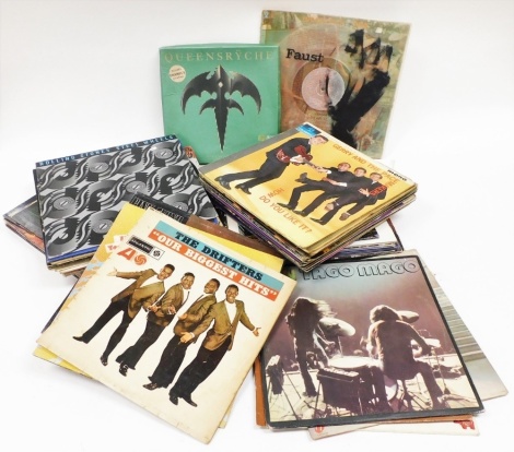 Various LP records, to include The Rolling Stones Story of the Stones, The Drifters, ACDC, Motown, Steeleye Span, Woodstock 2, Jimmy Hendrix Experience, etc. (AF)