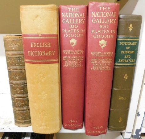 Various books, to include Pilkington Dictionary of Painters, published by William Tegg, London, leather and cloth bound, The National Gallery One Hundred Plates In Colour, volume 1 and 2, Dictionary of Painters and Engravers, A Complete and Universal Engl