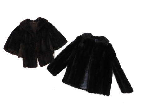 Two fur jackets, in brown and black, under arm measurement 36cm and 35cm respectively.