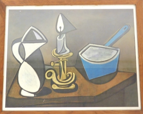 After Pablo Picasso. Still life, saucepan, jug and candle, print, 44cm x 54cm