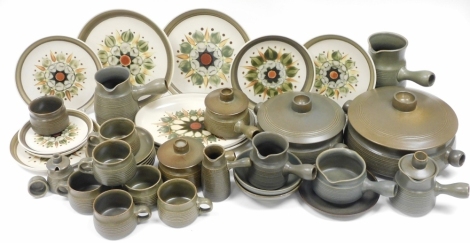 A Langley Sherwood pattern pottery part dinner and tea service, including vegetable tureens and covers, dinner and dessert plates, covered soup bowls, tea cups and saucers. (a quantity)