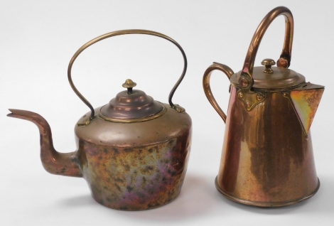 A Victorian copper kettle, and a lidded copper jug with swing handle. (2)