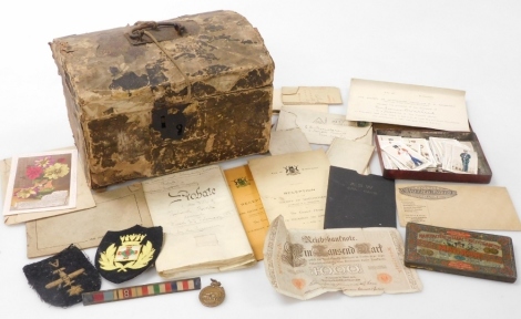 A G. Wiggley's trunk, containing documents relating to the Broadhead Family of Nottingham, including papers relating to the freedom of the city, Victorian probate document, etc.