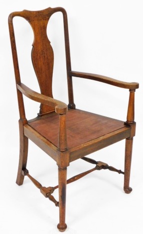 An early 20thC Queen Anne style mahogany carver chair, formerly a commode chair.