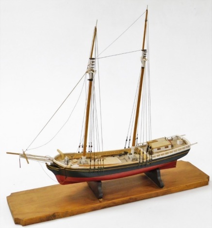 A wooden scale model of a Brigatine, 57cm wide.