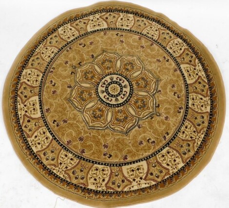 A Heritage Emir beige and ivory circular rug, decorated with a central floral medallion and foliate tendrils, within repeating floral borders, 148cm diameter.