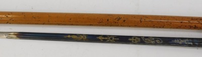 A Georgian malacca sword stick, with white metal knop and handle loop, part blued and gilt blade, with GR cipher under crown, 42cm long, with brass sleeve to tip, 97cm overall length. - 5