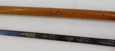 A Georgian malacca sword stick, with white metal knop and handle loop, part blued and gilt blade, with GR cipher under crown, 42cm long, with brass sleeve to tip, 97cm overall length. - 6