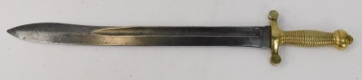 A 19thC Imperial Russian Pioneer 1838 sawback sword, with a brass ringed topped, inscribed Taken at the Fall 8th September 1855, probably Siege of Sevastopol during the Crimean War, with a serrated steel blade stamped CC and GT, 82cm long. - 4