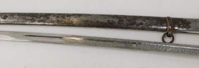 A Victorian Rifle Brigade officer's sabre, with a stainless steel engraved blade, stamped Henry Wilkinson Pall Mall, London, with a wirework bound shagreen grip, and metal scabbard, 100cm long. - 4