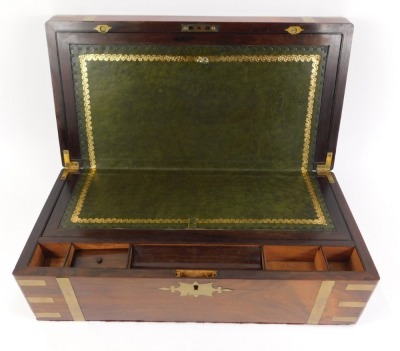 A 19thC mahogany and brass bound campaign writing box, with green tooled writing slope, and brass escutcheons, 18cm high, 50cm wide, 26cm deep. - 3