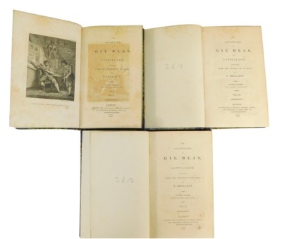 Le Sage (Alain René). The Adventures of Gil Blas de Santillane translated by Tobias Smollett, 3 vol., 15 engraved plates, contemporary half calf over patterned boards, 8vo, 1819.