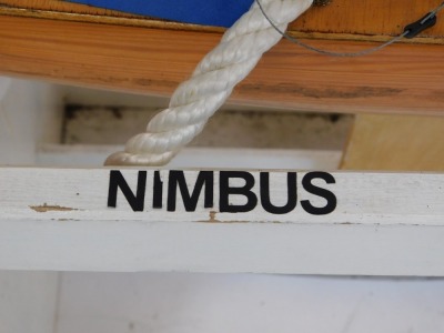 A radio controlled wooden model of a racing yacht Nimbus, with a wooden stand, 100cm, wide. - 2