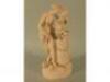 A 19thC bisque porcelain figure of a lady with a putto beside a pedestal