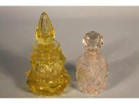 A Victorian vaseline glass scent bottle and stopper
