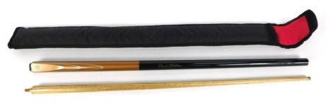 A BCE Custom Cues snooker cue, ARG26 in gold, size M, with material case.