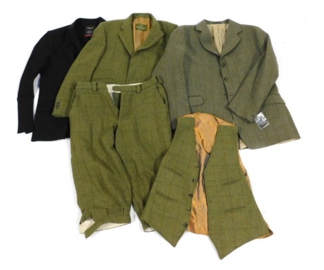 Two tweed jackets, comprising a Rat Catcher size 38 waistcoat, suit jacket, and trouser set, and a Coldane tweed jacket. (a quantity)