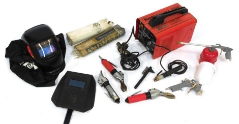 A Ferm Concept 1500 stick welder, with sticks and welding mask. Buyer Note: WARNING! This lot contains untested or unsafe electrical items. It is supplied for scrap or reconditioning only. TRADE ONLY