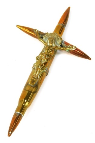 A Trench Art crucifix, formed as bullets surmounted by the crucified Christ, 15cm high.