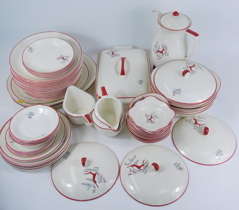 A Crown Devon Fielding's Leaping Deer pattern pottery part dinner