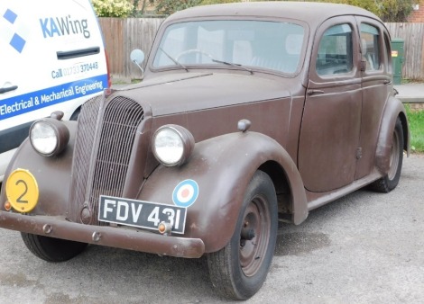 A 1947 Standard 14 CD vintage saloon car, FDV 431, brown, 1776cc petrol, late registered 1999, MOT expiry March 2011, stored thereafter inside a military tent, no V5. Upon instructions from the Executors of Paul Birchall (Dec'd).