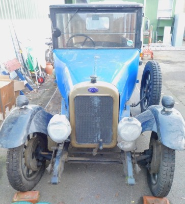 A 1926 Clyno Vintage Tourer or Saloon Car, with Mulliners coachwork, Registration DD 8026, chassis No. 3254, 1303cc petrol, blue, first registered 12 February 1926, MOT expired 29 April 2015 and believed to be stored since that time, engine turns freely b