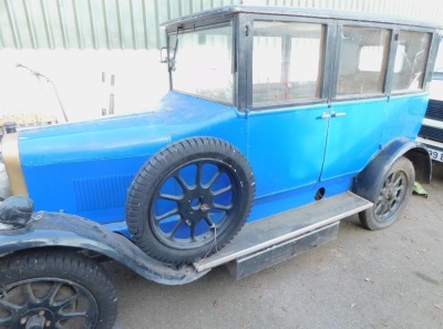 A 1926 Clyno Vintage Tourer or Saloon Car, with Mulliners coachwork, Registration DD 8026, chassis No. 3254, 1303cc petrol, blue, first registered 12 February 1926, MOT expired 29 April 2015 and believed to be stored since that time, engine turns freely b - 4