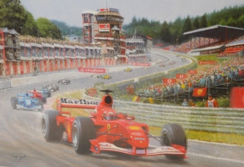 Tony Smith. Schumacher / Ferrari World Champions 2001, artist's signed limited edition print, with blind stamp, signed in pencil number 175/475, plate size 40cm x 56cm, with Washington Green certificate of authenticity.