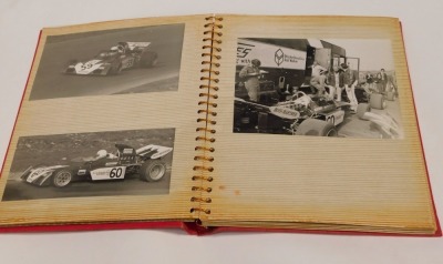 1970's Motor Racing interest, photo album with collection of original black and white photographs, including Sir Jackie Stewart, Emerson Fittipaldi (JPS), Surtees, Marlboro BRM, Mario Andretti (Ferrari), Porsche, etc. To be sold on behalf of the Estate of - 2