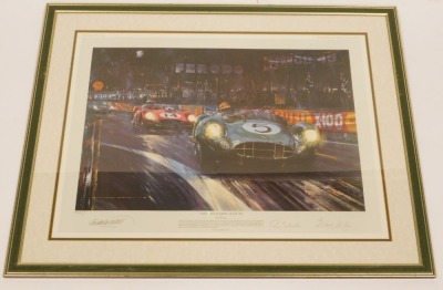 After Nicholas Watts, Aston Martin Victorious - Le Mans 1959, coloured print, signed by the artist, Roy Salvadori and Carroll Shelby (drivers), limited edition of 850, 55cm x 74cm. To be sold on behalf of the Estate of the Late Jeffrey (Jeff) Ward. - 5