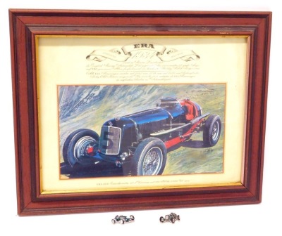 After Walker. ERA 1934 print, and two racing pins. (3)