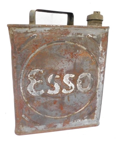 An ESSO petrol can, 54cm high, 22cm wide, 14cm deep.