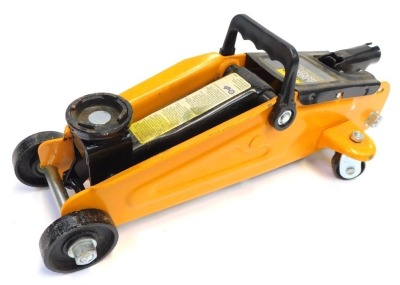 A Halfords two ton hydraulic trolley jack.