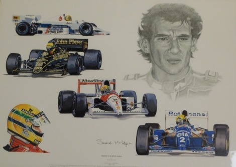 After Stewart McIntyre. Tribute to Ayrton Senna, limited edition print, framed and glazed, 40cm x 54cm.