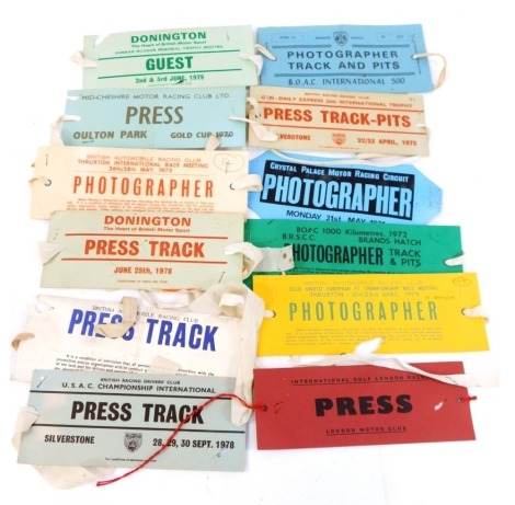 A group of motor racing photographer/press arm bands, c1970s and later. (12)