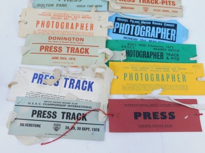 A group of motor racing photographer/press arm bands, c1970s and later. (12) - 2