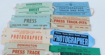 A group of motor racing photographer/press arm bands, c1970s and later. (12) - 3